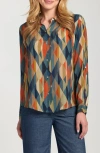 Apny Abstract Print Roll Tab Sleeve Chiffon Button-up Shirt In Multi