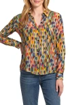 Apny Abstract Print Roll Tab Sleeve Chiffon Button-up Shirt In Multi