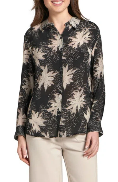 Apny Abstract Print Roll Tab Sleeve Chiffon Button-up Shirt In Multi