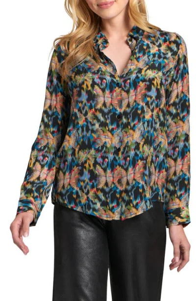 Apny Abstract Print Roll Tab Sleeve Chiffon Button-up Shirt In Multi