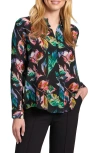 Apny Abstract Print Roll Tab Sleeve Chiffon Button-up Shirt In Multi