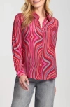 Apny Abstract Print Roll Tab Sleeve Chiffon Button-up Shirt In Pink