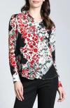 Apny Abstract Print Roll Tab Sleeve Chiffon Button-up Shirt In White Multi