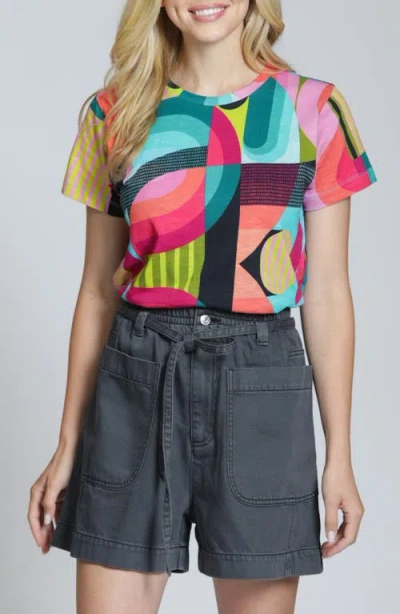 Apny Abstract Print Short Sleeve Cotton T-shirt In Multi