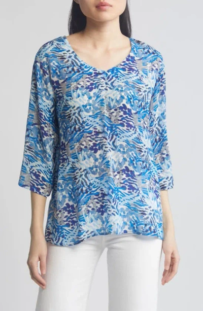 Apny Abstract Print Top In Blue Multi