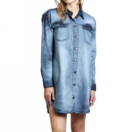 Apny Acid Wash Denim Snap Up Shirt Dress In Indigo In Blue