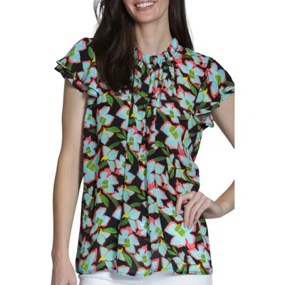 Apny Allover Print Flutter Sleeve Shirt In Blue