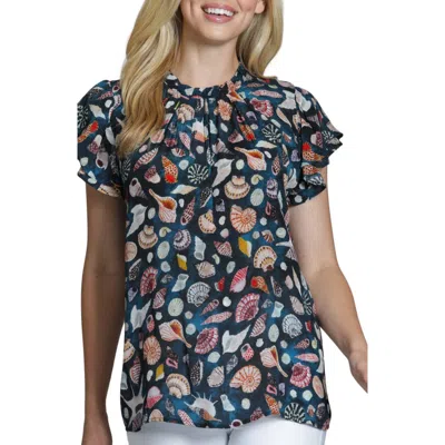 Apny Allover Print Flutter Sleeve Shirt In Multi