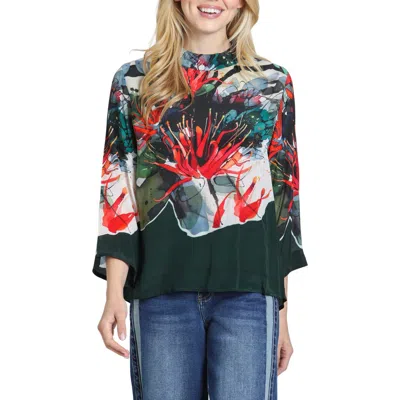 Apny Band Collar Bell Sleeve Top In Green