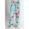 Apny Belted Print High Waist Pants In Turquoise Multi