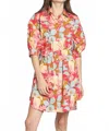 Apny Belted Puff Sleeve Dress In Garden Party Print In Multi