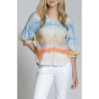 Apny Blouson Sleeve Button-up Shirt In Multi