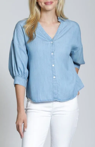 Apny Blouson Sleeve Woven Shirt In Blue