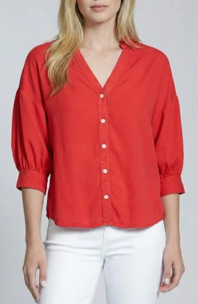 Apny Blouson Sleeve Woven Shirt In Red