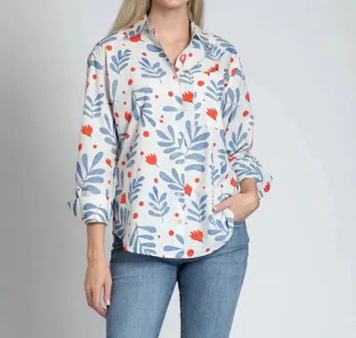 Apny Boyfriend Button-up Shirt In Blue Floral