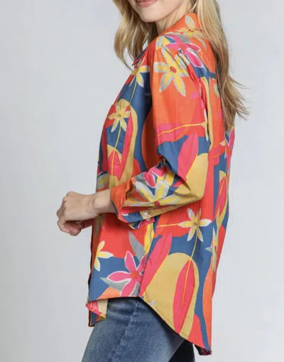 Apny Boyfriend Button Up Shirt In Orange Multi Color