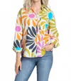 Apny Boyfriend Button Up Top In Sunshine Multi