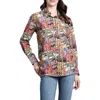 Apny Paint Splatter Boyfriend Poplin Button-up Shirt In Red Multi
