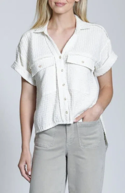 Apny Breezy Bubble Button-up Shirt In White