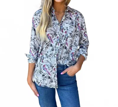 Apny Bright Birdie Button Up Shirt In Grey Multi