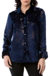 Apny Burnout Velvet Button-up Shirt In Navy