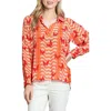 Apny Butterfly Print Johnny Collar Top In Bright Orange Multi