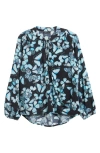 Apny Butterfly Print Long Sleeve Top In Blue