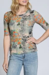 Apny Butterfly Print Mesh Top In Orange/yellow Multi