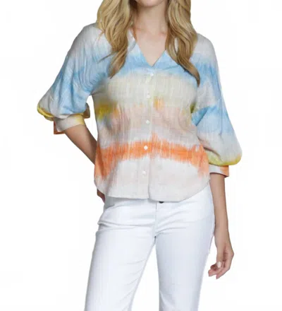 Apny Button Down Shirt With Blouson Sleeve In Multicolor