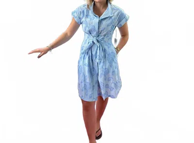 Apny Button Front Shirt Dress In Chambray In Blue