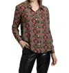 Apny Mixed Print Roll Tab Sleeve Chiffon Button-up Shirt In Red/yellow Multi