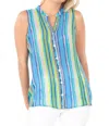 Apny Button Up Tank Top In Blue Multi In Multi