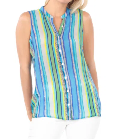 Apny Button Up Tank Top In Blue Multi