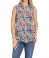 Apny Button Up Tank Top In Ikat Multi In Multi