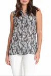 Apny Button Up Tank Top In Monochrome Leaves In Gray