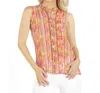 Apny Button Up Top Tank In Yellow Multi In Pink