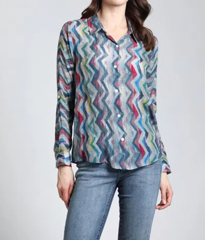 Apny Buttondown Blouse In Geo Zig Zag