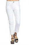 Apny Olivia Double Frayed Mid Rise Ankle Slim Jeans In White