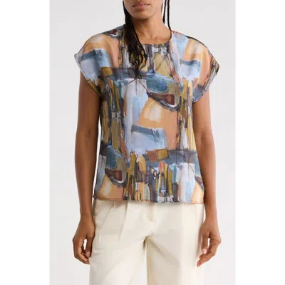 Apny Cap Sleeve Shell In Brown Multi