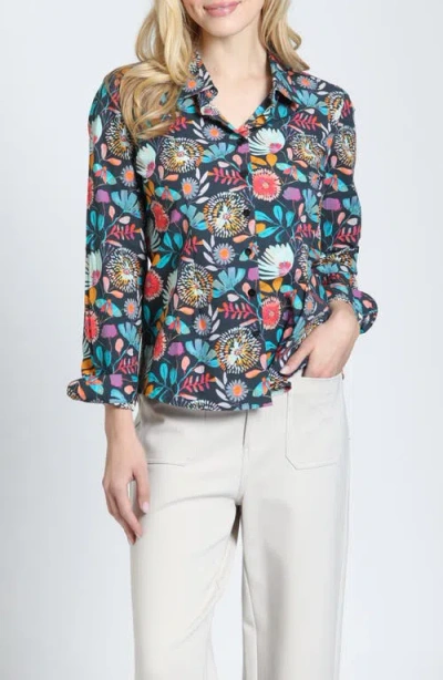 Apny Classic Cotton Button Up Shirt In Midnight/jewel Multi