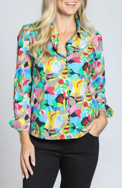 Apny Classic Floral Button-up Shirt In Bright Blue Multi