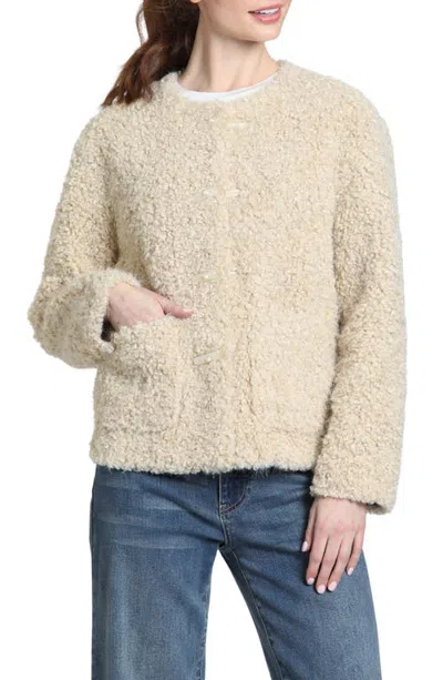 Apny Collarless Toggle Faux Fur Jacket In Neutral