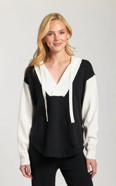 Apny Color Block Hooded Sweater In Black & White