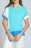 Apny Colorblock Asymmetric Cotton Sweater In Blue Multi