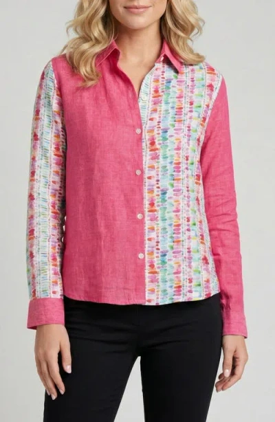 Apny Colorblock Linen Button-up Shirt In Pink