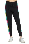 Apny Colorful Side Stripe High Waist Joggers In Black Multi