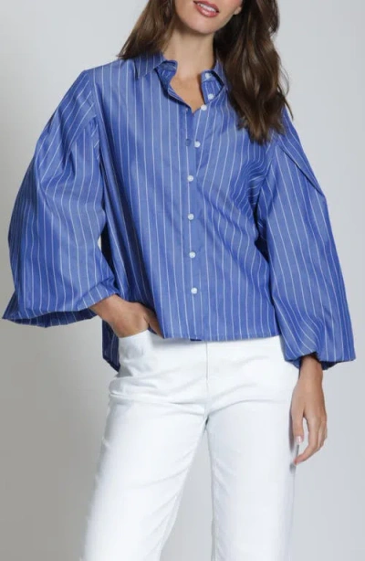 Apny Cotton Bubble Sleeve Button-up Shirt In Blue