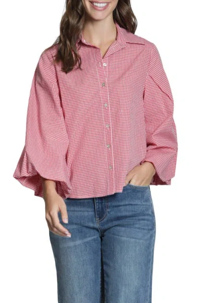Apny Cotton Bubble Sleeve Button-up Shirt In Pink