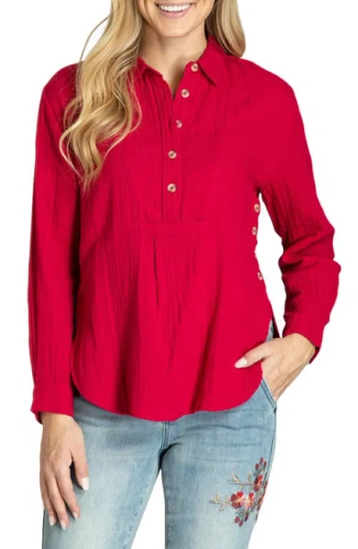 Apny Cotton Side Button Popover Top In Red