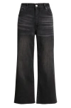 Apny Crop Raw Hem Wide Leg Jeans In Black